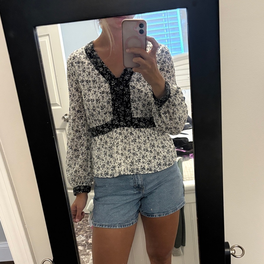 Madewell Black and White Floral Blouse